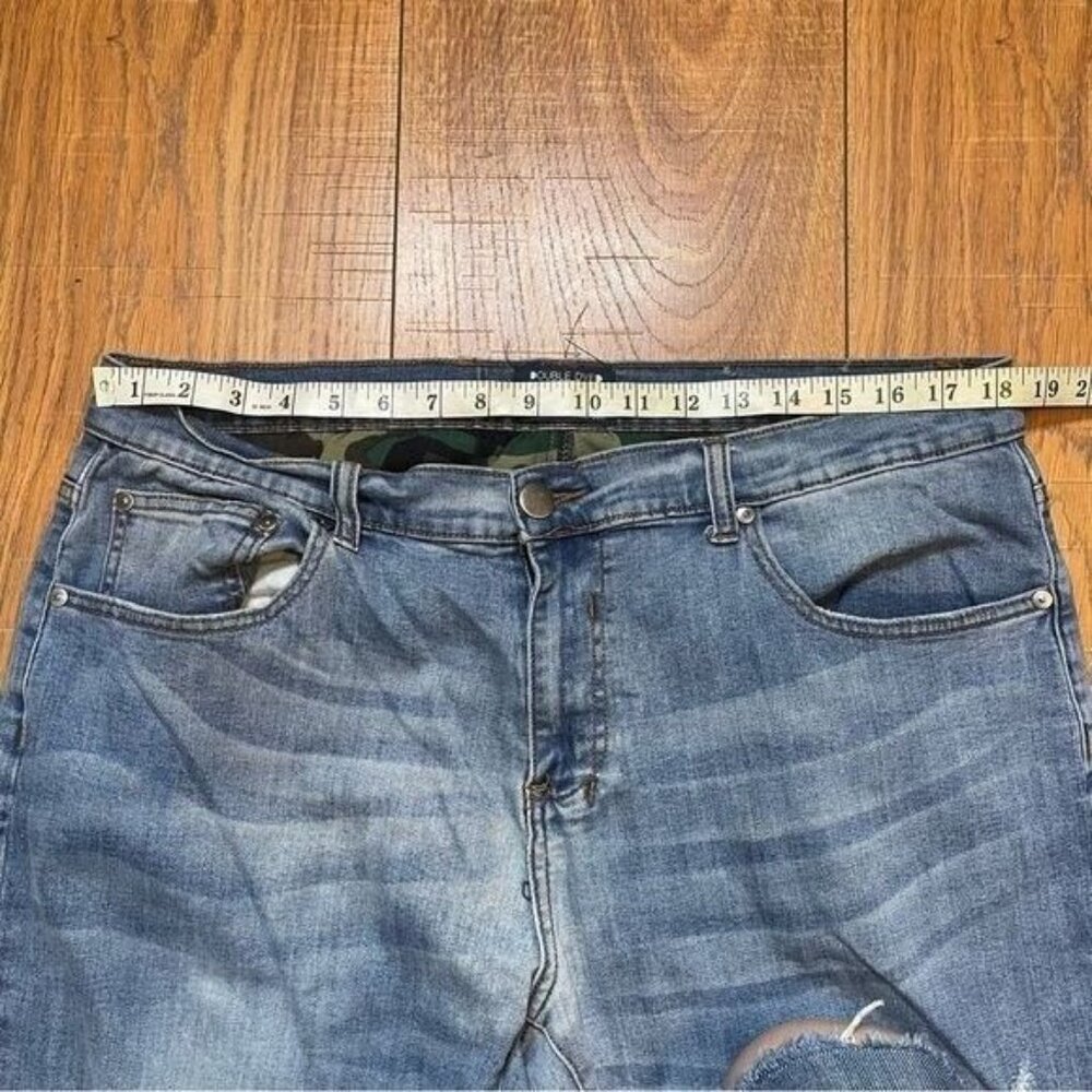 Double Dyed Men's Blue Stretch Distressed Skinny Jeans Size 36 x 32 - Picture 3 of 6